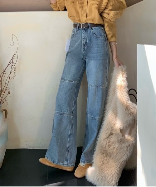 【セール】デニムワンウォッシュ切り替えストレートパンツ（デニムパンツ）｜FINEnough（ファインナフ）