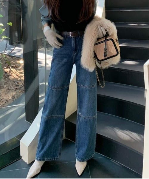 【セール】デニムワンウォッシュ切り替えストレートパンツ（デニムパンツ）｜FINEnough（ファインナフ）