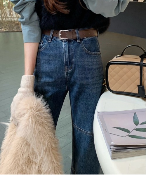 【セール】デニムワンウォッシュ切り替えストレートパンツ（デニムパンツ）｜FINEnough（ファインナフ）