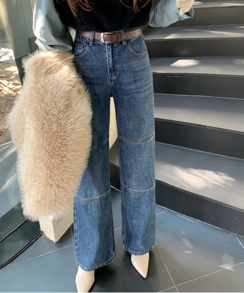 【セール】デニムワンウォッシュ切り替えストレートパンツ（デニムパンツ）｜FINEnough（ファインナフ）