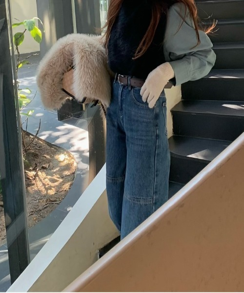 【セール】デニムワンウォッシュ切り替えストレートパンツ（デニムパンツ）｜FINEnough（ファインナフ）