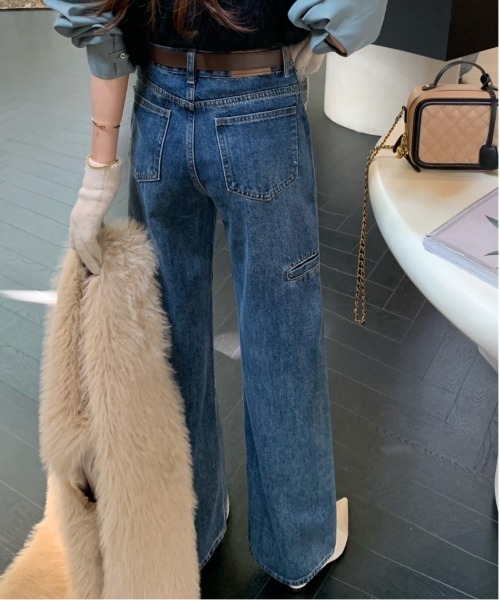 【セール】デニムワンウォッシュ切り替えストレートパンツ（デニムパンツ）｜FINEnough（ファインナフ）