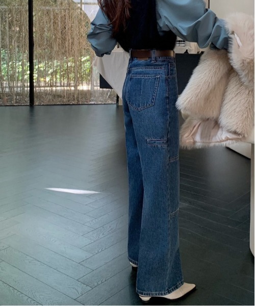 【セール】デニムワンウォッシュ切り替えストレートパンツ（デニムパンツ）｜FINEnough（ファインナフ）