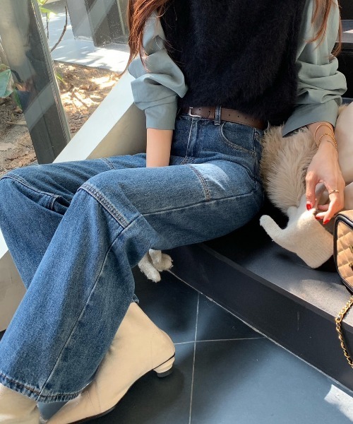 【セール】デニムワンウォッシュ切り替えストレートパンツ（デニムパンツ）｜FINEnough（ファインナフ）