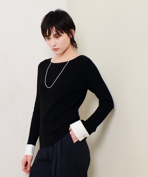 allureville（アルアバイル）の「ダブルカフスコンビプルオーバー（ニット/セーター・レディース・ライトグレー/ブルー/ブラック・2）」の2枚目の写真