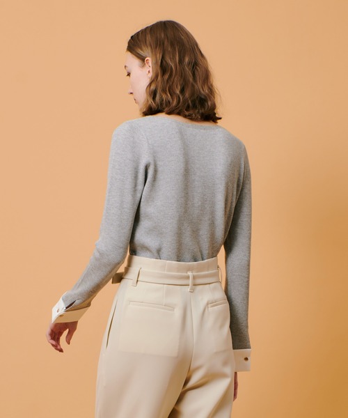 【美品】アルアバイル　シャツカフスコンビプルオーバー　ニット　グレー シャツカフスコンビプルオーバー | allureville (Women