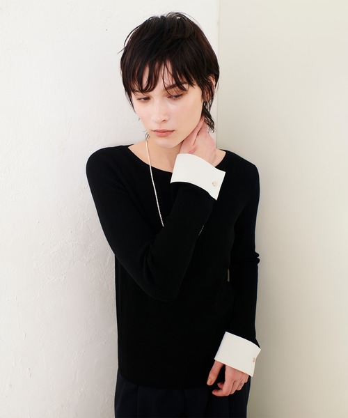allureville（アルアバイル）の「ダブルカフスコンビプルオーバー（ニット/セーター・レディース・ライトグレー/ブルー/ブラック・2）」の11枚目の写真