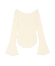 アシンメトリードレープフレアスリーブニット