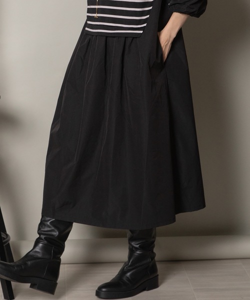 異素材ボーダー バルーン袖ワンピース（ワンピース）｜lodie（ロディ）