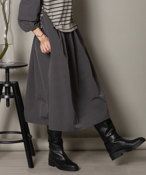 異素材ボーダー バルーン袖ワンピース（ワンピース）｜lodie（ロディ）