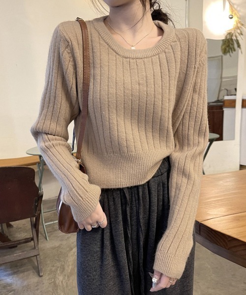 Miniministore(ミニミニストア)の「リブニット トップス きれいめ 長袖(ニット/セーター・レディース・ライトベージュ/ダークベージュ/ワインレッド/ブラック・FREE)」の4枚目の写真
