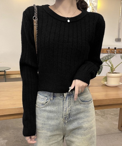 Miniministore(ミニミニストア)の「リブニット トップス きれいめ 長袖(ニット/セーター・レディース・ライトベージュ/ダークベージュ/ワインレッド/ブラック・FREE)」の2枚目の写真