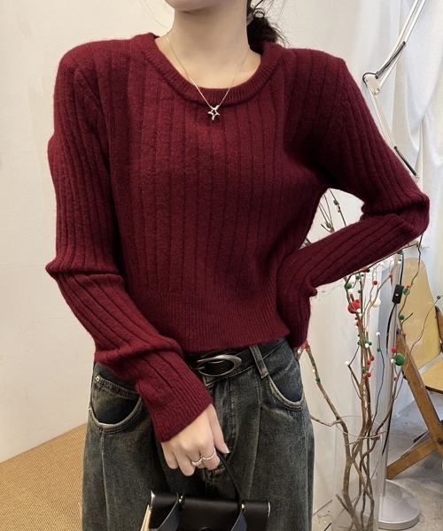 Miniministore(ミニミニストア)の「リブニット トップス きれいめ 長袖(ニット/セーター・レディース・ライトベージュ/ダークベージュ/ワインレッド/ブラック・FREE)」の1枚目の写真