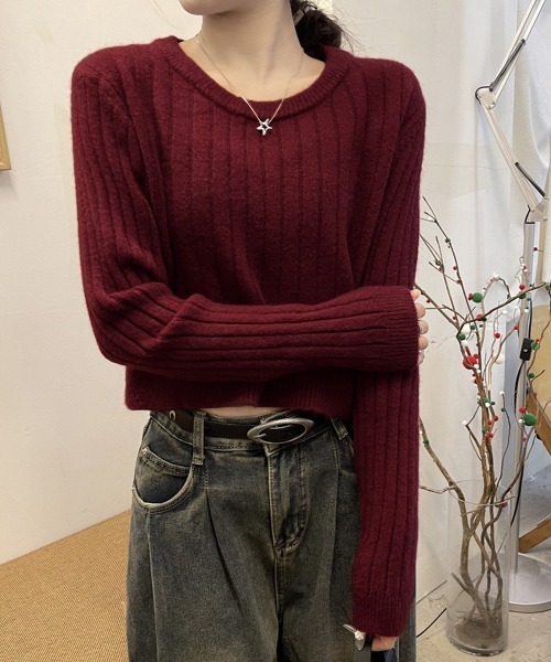 Miniministore(ミニミニストア)の「リブニット トップス きれいめ 長袖(ニット/セーター・レディース・ライトベージュ/ダークベージュ/ワインレッド/ブラック・FREE)」の6枚目の写真