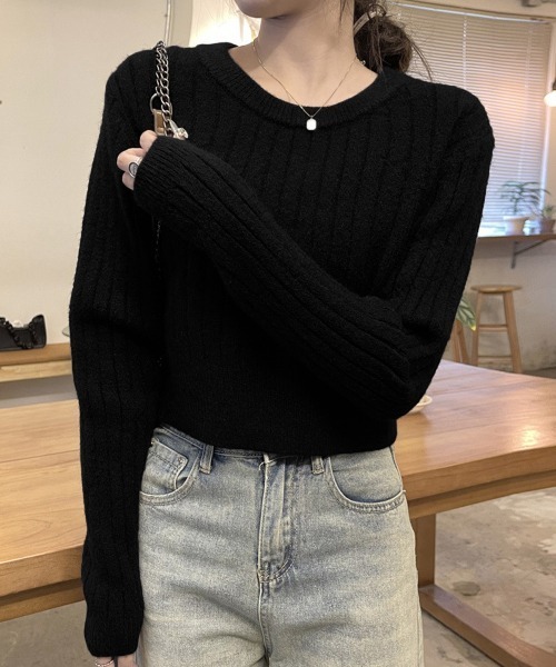 Miniministore(ミニミニストア)の「リブニット トップス きれいめ 長袖(ニット/セーター・レディース・ライトベージュ/ダークベージュ/ワインレッド/ブラック・FREE)」の8枚目の写真