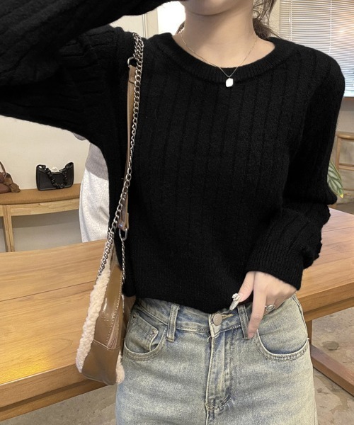 Miniministore(ミニミニストア)の「リブニット トップス きれいめ 長袖(ニット/セーター・レディース・ライトベージュ/ダークベージュ/ワインレッド/ブラック・FREE)」の9枚目の写真