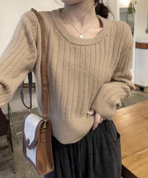 Miniministore(ミニミニストア)の「リブニット トップス きれいめ 長袖(ニット/セーター・レディース・ライトベージュ/ダークベージュ/ワインレッド/ブラック・FREE)」の10枚目の写真
