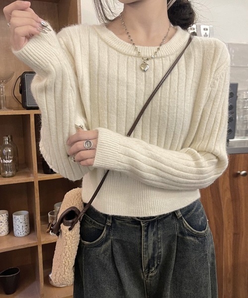 Miniministore(ミニミニストア)の「リブニット トップス きれいめ 長袖(ニット/セーター・レディース・ライトベージュ/ダークベージュ/ワインレッド/ブラック・FREE)」の11枚目の写真