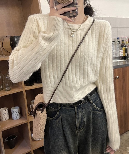 Miniministore(ミニミニストア)の「リブニット トップス きれいめ 長袖(ニット/セーター・レディース・ライトベージュ/ダークベージュ/ワインレッド/ブラック・FREE)」の12枚目の写真