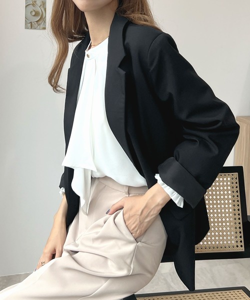 Futier land（フューティアランド）の「【3サイズ展開】ベーシックテーラードジャケット（テーラードジャケット・レディース・ベージュ/ブラック/グレー・SMALL/MEDIUM/LARGE）」の20枚目の写真