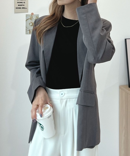 Futier land（フューティアランド）の「【3サイズ展開】ベーシックテーラードジャケット（テーラードジャケット・レディース・ベージュ/ブラック/グレー・SMALL/MEDIUM/LARGE）」の7枚目の写真