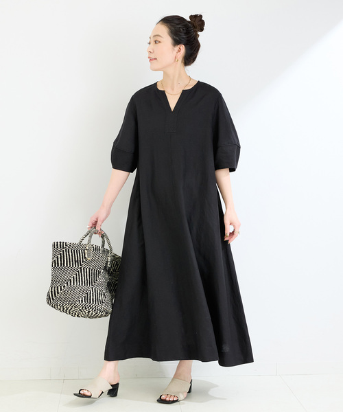 B.C STOCK（ベーセーストック）の「《追加2》リネンレーヨンコクーンスリーブワンピース（ワンピース・レディース・ベージュ系その他/ブルー/ブラック/イエロー・FREE）」の9枚目の写真