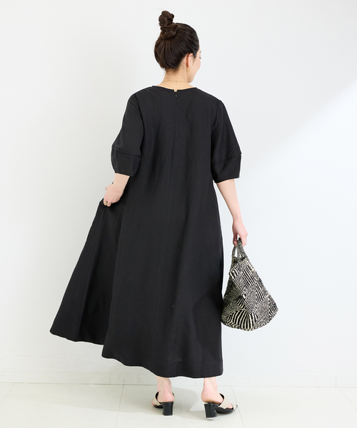 B.C STOCK（ベーセーストック）の「《追加2》リネンレーヨンコクーンスリーブワンピース（ワンピース・レディース・ベージュ系その他/ブルー/ブラック/イエロー・FREE）」の12枚目の写真