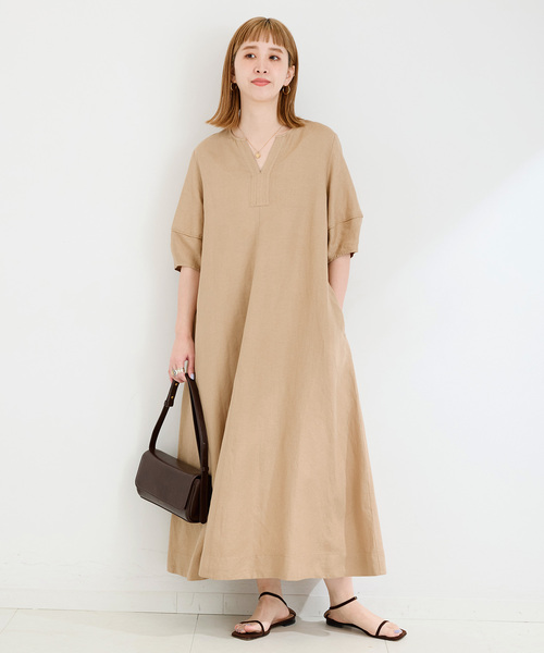 B.C STOCK（ベーセーストック）の「《追加2》リネンレーヨンコクーンスリーブワンピース（ワンピース・レディース・ベージュ系その他/ブルー/ブラック/イエロー・FREE）」の18枚目の写真