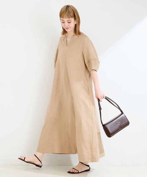 B.C STOCK（ベーセーストック）の「《追加2》リネンレーヨンコクーンスリーブワンピース（ワンピース・レディース・ベージュ系その他/ブルー/ブラック/イエロー・FREE）」の19枚目の写真