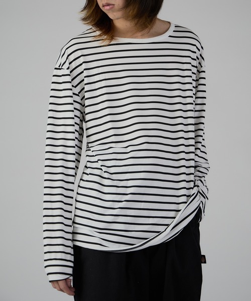 ROOPTOKYO（ループトウキョウ）の「Long Length Round hem Border T / ラウンドカット ボーダーカットソー（Tシャツ/カットソー・メンズ・ホワイト/ブラック・M/L/XL）」の2枚目の写真