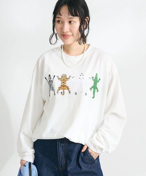 CRAFT STANDARD BOUTIQUE（クラフトスタンダードブティック）の「アニマルプリントL/S TEE-B（Tシャツ/カットソー・レディース・ホワイト/ブラック/ダークグリーン・M/L）」の2枚目の写真
