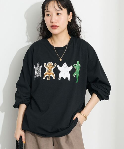 CRAFT STANDARD BOUTIQUE（クラフトスタンダードブティック）の「アニマルプリントL/S TEE-B（Tシャツ/カットソー・レディース・ホワイト/ブラック/ダークグリーン・M/L）」の4枚目の写真