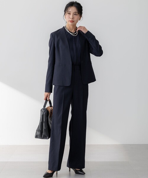 23区(ニジュウサンク)の「【セットアップ対応/防シワ性/洗える】アイアスマットストレッチ ノーカラー ジャケット(ノーカラージャケット・レディース・ネイビー系/ベージュ系・44/46/48/50)」の7枚目の写真