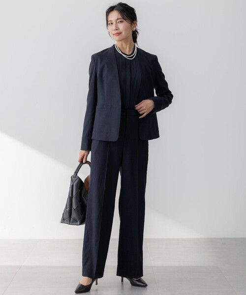 23区(ニジュウサンク)の「【セットアップ対応/防シワ性/洗える】アイアスマットストレッチ ノーカラー ジャケット(ノーカラージャケット・レディース・ネイビー系/ベージュ系・44/46/48/50)」の8枚目の写真