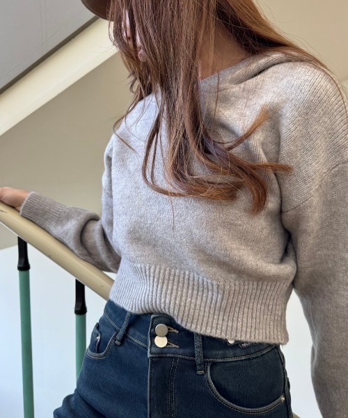 LETee(レティー)の「ニットプルパーカー(ニット/セーター・レディース・ブラック/モカ/グリーン/ベージュ/グレー・FREE)」の3枚目の写真