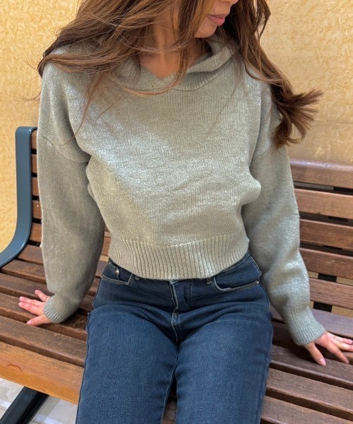 LETee(レティー)の「ニットプルパーカー(ニット/セーター・レディース・ブラック/モカ/グリーン/ベージュ/グレー・FREE)」の5枚目の写真