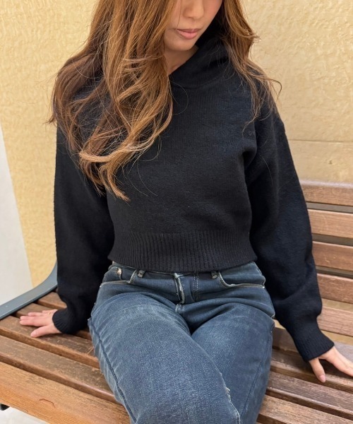 LETee(レティー)の「ニットプルパーカー(ニット/セーター・レディース・ブラック/モカ/グリーン/ベージュ/グレー・FREE)」の2枚目の写真