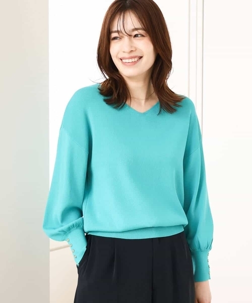 OFUON le MK（オフオンルエムケー）の「【3シーズン対応】ハイゲージVネックニット/接触冷感/洗える/WEB限定サイズあり（ニット/セーター・レディース・グリーン系その他/ネイビー/ライトグレー/レッド系その他・36/38/40）」の11枚目の写真