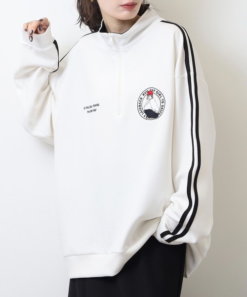 Red Cap Girl（レッドキャプガール）の「RED CAP GIRL ダンボールニット袖ラインHALFZIP（スウェット・メンズ・グレー/ブルー/ホワイト/ブラック・M/L/LL）」の15枚目の写真