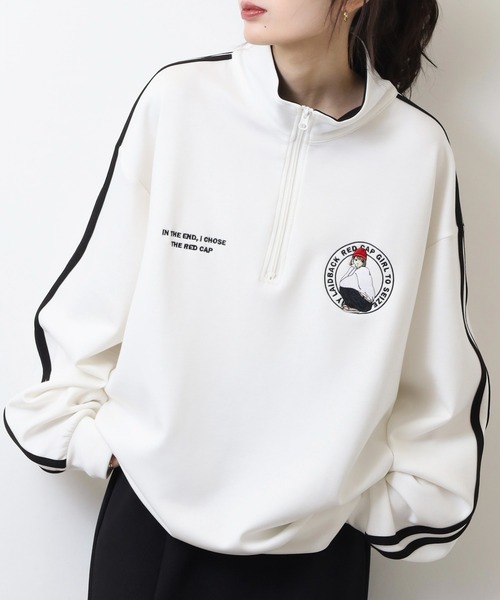 Red Cap Girl（レッドキャプガール）の「RED CAP GIRL ダンボールニット袖ラインHALFZIP（スウェット・メンズ・グレー/ブルー/ホワイト/ブラック・M/L/LL）」の13枚目の写真