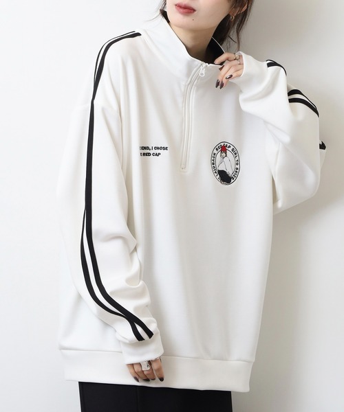 Red Cap Girl（レッドキャプガール）の「RED CAP GIRL ダンボールニット袖ラインHALFZIP（スウェット・メンズ・グレー/ブルー/ホワイト/ブラック・M/L/LL）」の14枚目の写真