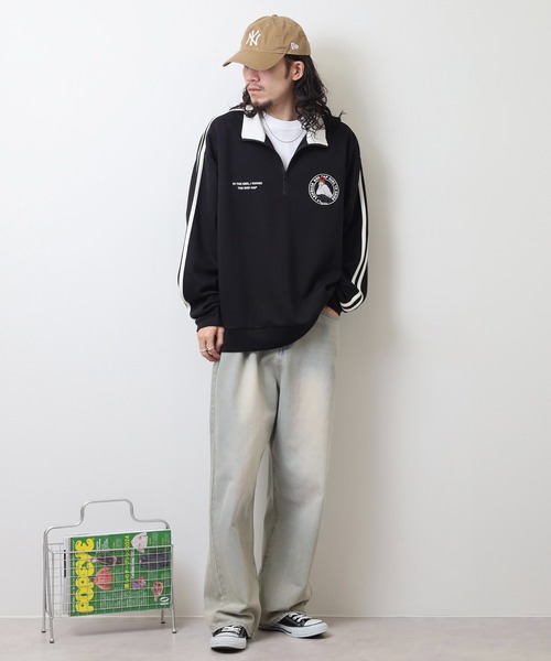Red Cap Girl（レッドキャプガール）の「RED CAP GIRL ダンボールニット袖ラインHALFZIP（スウェット・メンズ・グレー/ブルー/ホワイト/ブラック・M/L/LL）」の19枚目の写真
