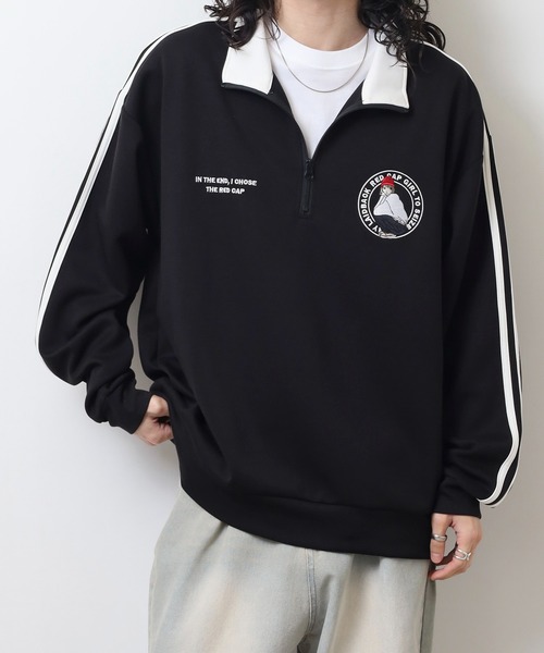 Red Cap Girl（レッドキャプガール）の「RED CAP GIRL ダンボールニット袖ラインHALFZIP（スウェット・メンズ・グレー/ブルー/ホワイト/ブラック・M/L/LL）」の17枚目の写真