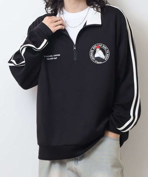 Red Cap Girl（レッドキャプガール）の「RED CAP GIRL ダンボールニット袖ラインHALFZIP（スウェット・メンズ・グレー/ブルー/ホワイト/ブラック・M/L/LL）」の18枚目の写真