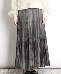 サテンブリーツロングスカート 光沢 ウエストゴム マキシ丈