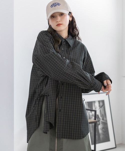 RAGEBLUE（レイジブルー）の「サイドリボン/アソートオーバーシャツ/チェックシャツ（シャツ/ブラウス・レディース・ホワイト系/ブラウン系/ブルー/ブラック系・FREE）」の16枚目の写真