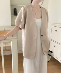 バルーンスリーブノーカラージャケット