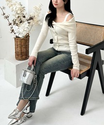 clear（クリア）の「ビジューボタンリボンデザインオフショルニット[ガーリー 春 バレエコア]≪再入荷≫（ニット/セーター）」