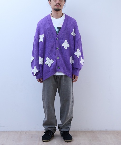 DISCOVERED(ディスカバード)の「DISCOVERED BUTTERFLY CROCHET MOHAIR KNIT C/D(カーディガン/ボレロ・メンズ・パープル/グレー/ブラック・1/3)」の4枚目の写真