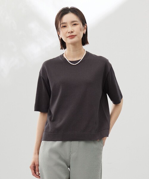 J.PRESS(ジェイプレス)の「【洗える・抗菌防臭】LUREX ラメ ニットT(ニット/セーター・レディース・ライトグレー系/ベージュ系/ダークブラウン系・MEDIUM/LARGE)」の1枚目の写真